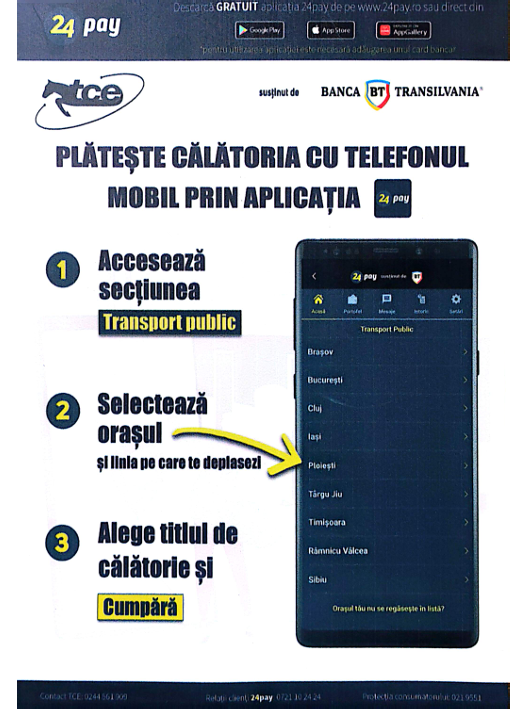 Transport Călători Express S.A. pune la dispoziția călătorilor aplicația 24 PAY!