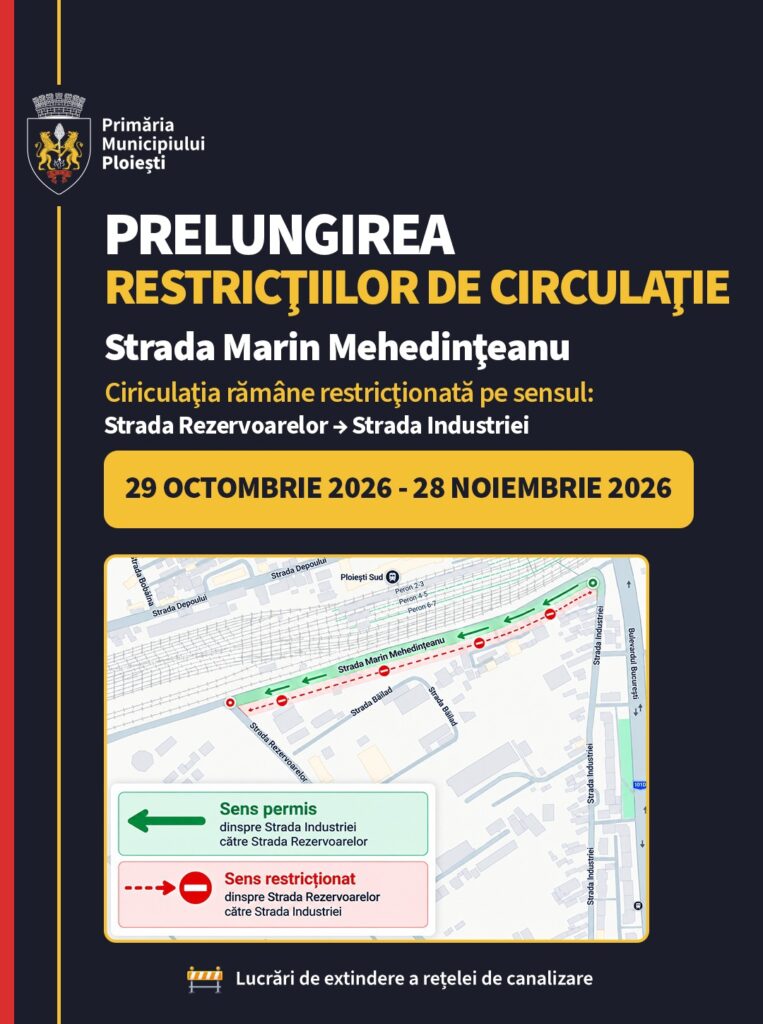 Comisia   Municipală   pentru  Transport   și   Siguranța   Circulației a aprobat prelungirea perioadei de instituire a sensului unic pe str. Marin Mehedințeanu.